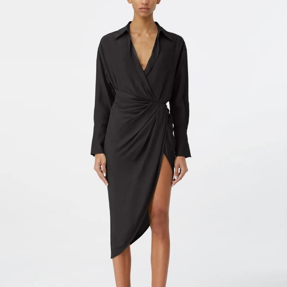 GAUGE81 Puno asymmetric draped silk-satin dress Size XS in Black $630 NWOT